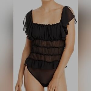 Free People Juliet Ruffle Sheer Bodysuit Small